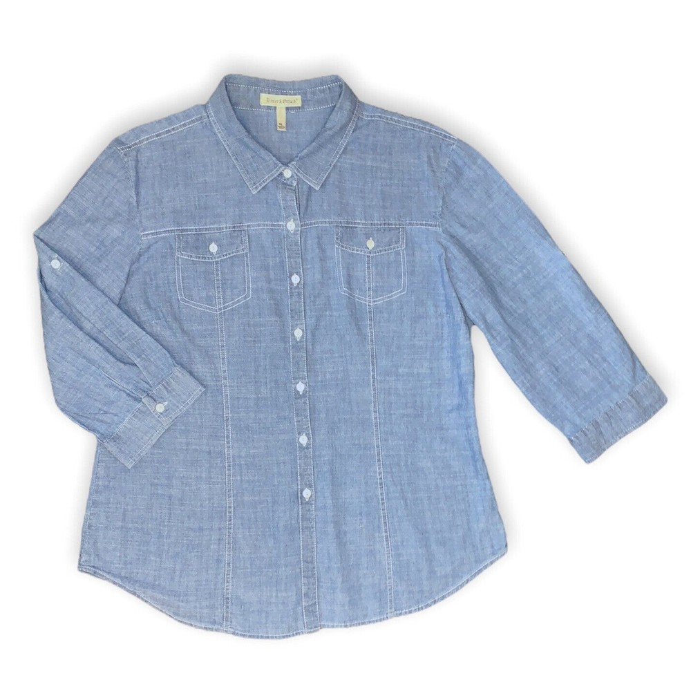 Hester and Orchard Chambray Women’s  XL Button Up Shirt  3/4 Sleeve